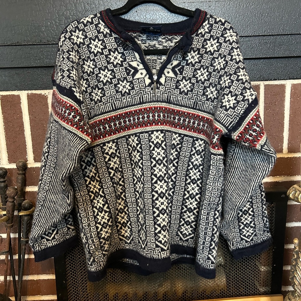 Navy and White genuine wool Nordic Sweater